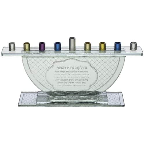 חנוכיה לנרות מזכוכית נצנץ קנים צבעוניים