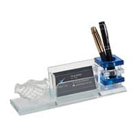 מעמד קריסטל לחיצת יד עם מעמד לכרטיסי ביקור וכוס לעטים כחול 4922