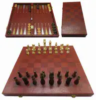 שש בש שחמט דמקה באחד דמוי עור- גדול 4959-7007