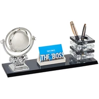 מעמד שולחני BOSS קריסטל גלובוס עם כוס לעטים ומעמד לכרטיסי ביקור 4976