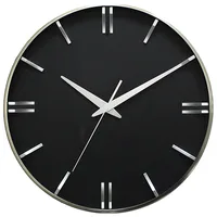 שעון קיר שחור עם ספרות כסופות מובלטות ומסגרת כסופה 40 סמ 4989